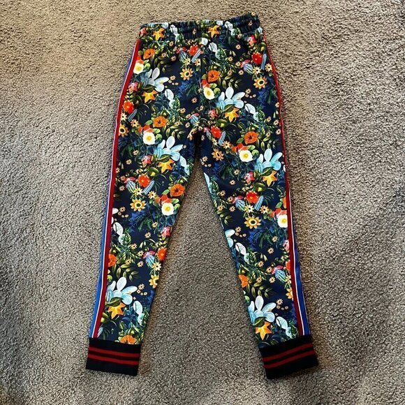 ZARA MAN  Floral Joggers with Blue & Red Racing Stripes GUCCI Style NWOT Men's M - Picture 4 of 11